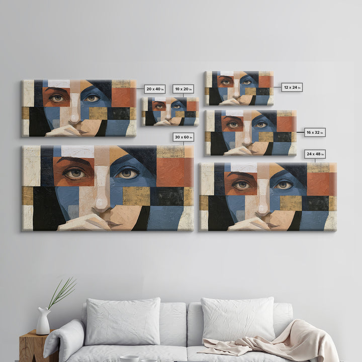 Woman in Blue with Dramatic Expressive Eyes Canvas Print, Expressionist Art, Room Decor, Living Room Decor, Expression, EXP-2x1-12
