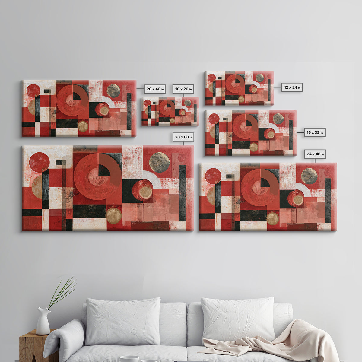 Red Room Interior Abstraction Without Realistic Furniture Canvas Print, Expressionist Art, Living Room Decor, Expression, EXP-2x1-15