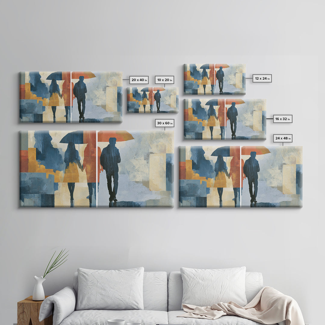 Couple Walking Through Rain Framed Canvas Print, Expressionist Art, Downloadable Prints, Living Room Decor, Expression, EXP-2x1-19