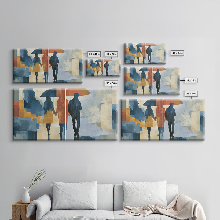 Couple Walking Through Rain Framed Canvas Print, Expressionist Art, Downloadable Prints, Living Room Decor, Expression, EXP-2x1-19