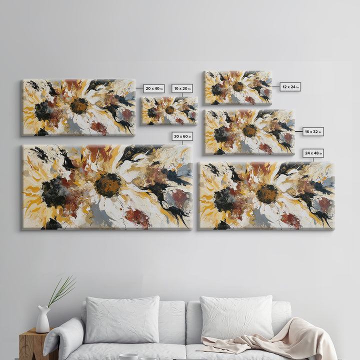 Sunflowers Twisting in Intense Painted Energy Canvas Print, Expressionist Art, Contemporary Art, Living Room Decor, Expression, EXP-2x1-28