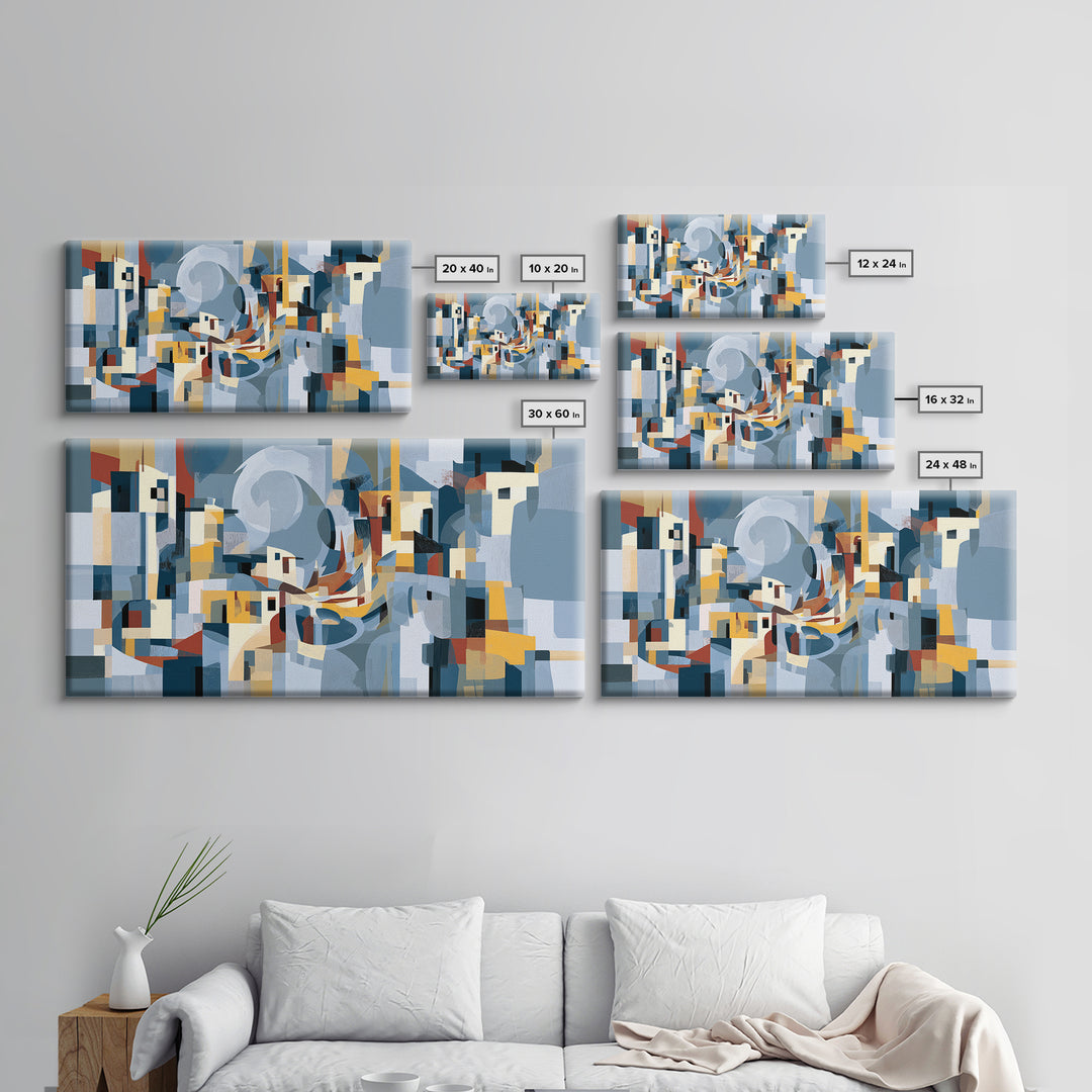 Moonlit Village with Swirling Unnatural Color Canvas Print, Expressionist Art, Wall Art, Living Room Decor, Oil Painting, EXP-2x1-32