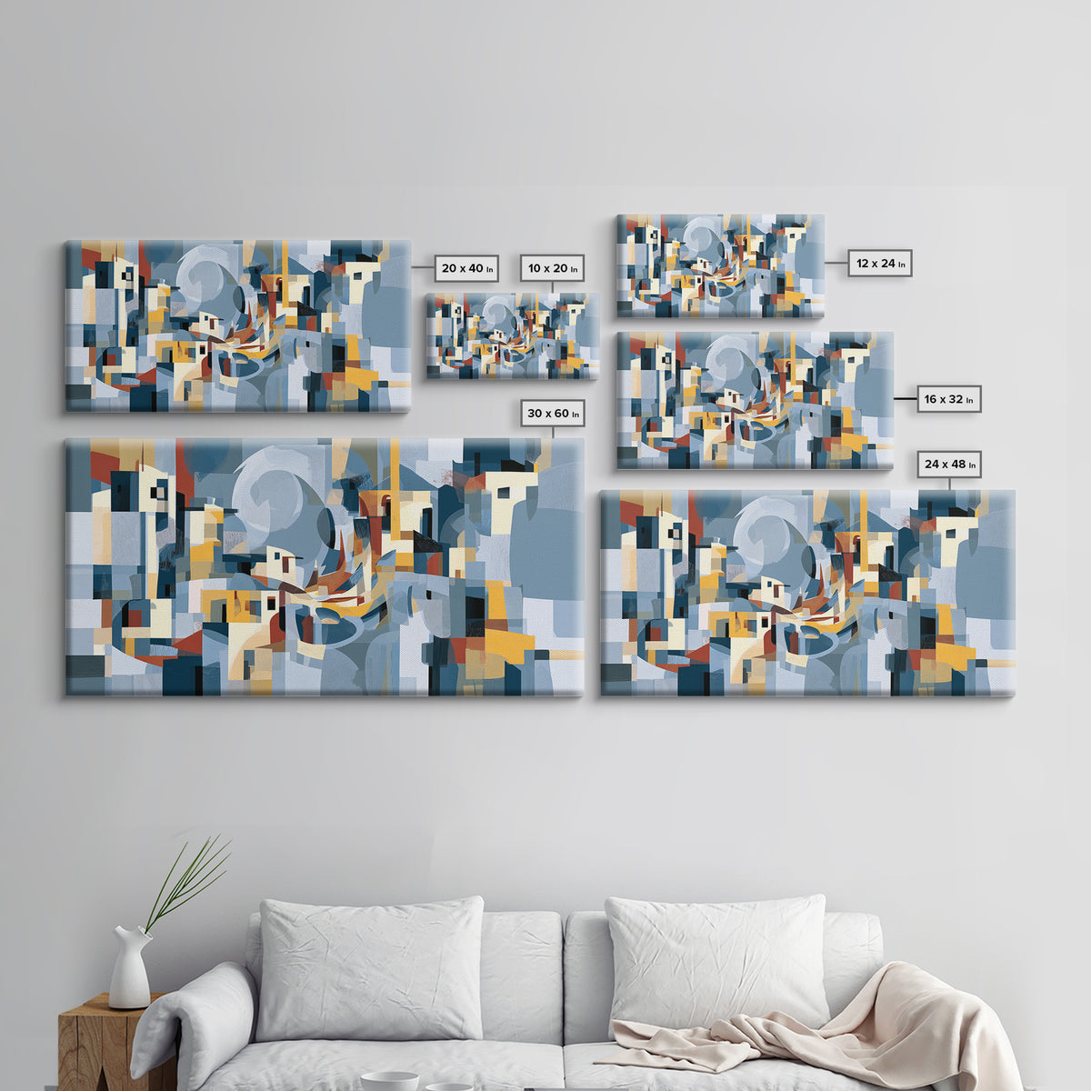 Moonlit Village with Swirling Unnatural Color Canvas Print, Expressionist Art, Wall Art, Living Room Decor, Oil Painting, EXP-2x1-32
