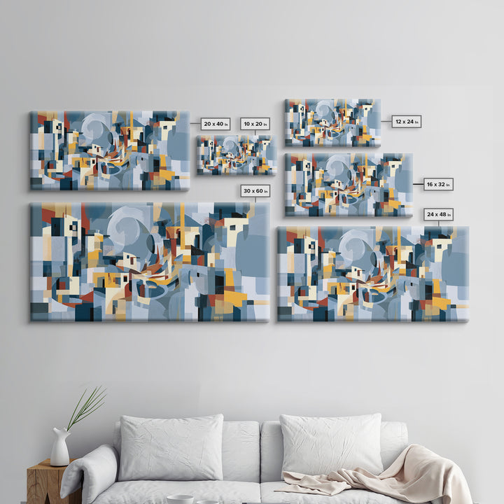 Moonlit Village with Swirling Unnatural Color Canvas Print, Expressionist Art, Wall Art, Living Room Decor, Oil Painting, EXP-2x1-32