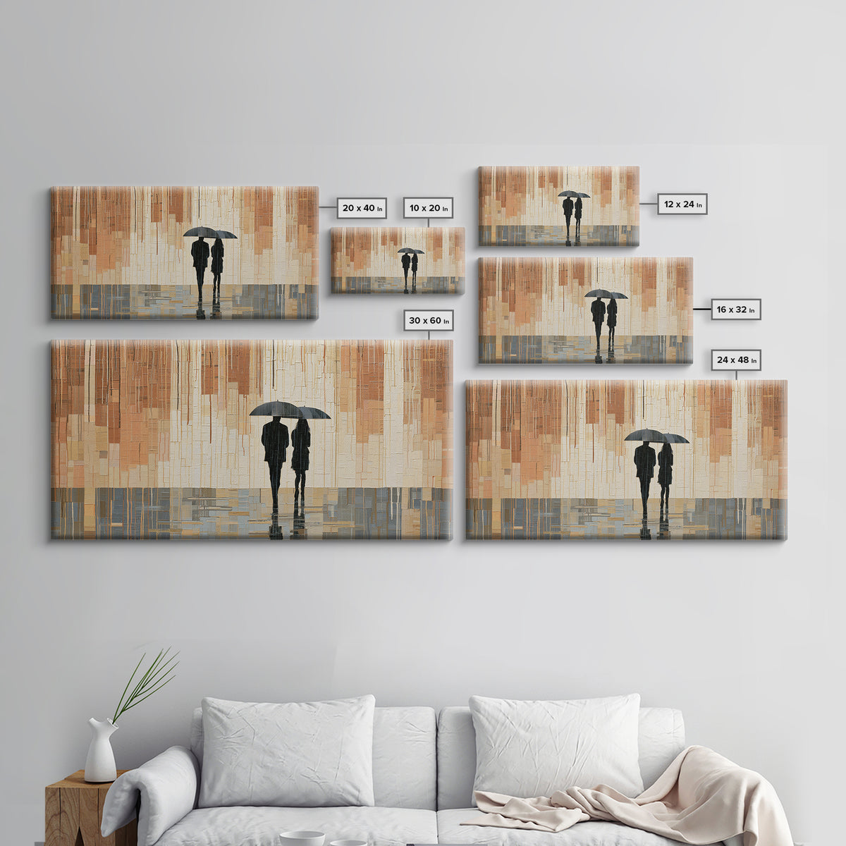 Couple Walking Through Rain Framed Canvas Print, Expressionist Art, Printable Wall Art, Living Room Decor, Fine Art, Expression, EXP-2x1-43