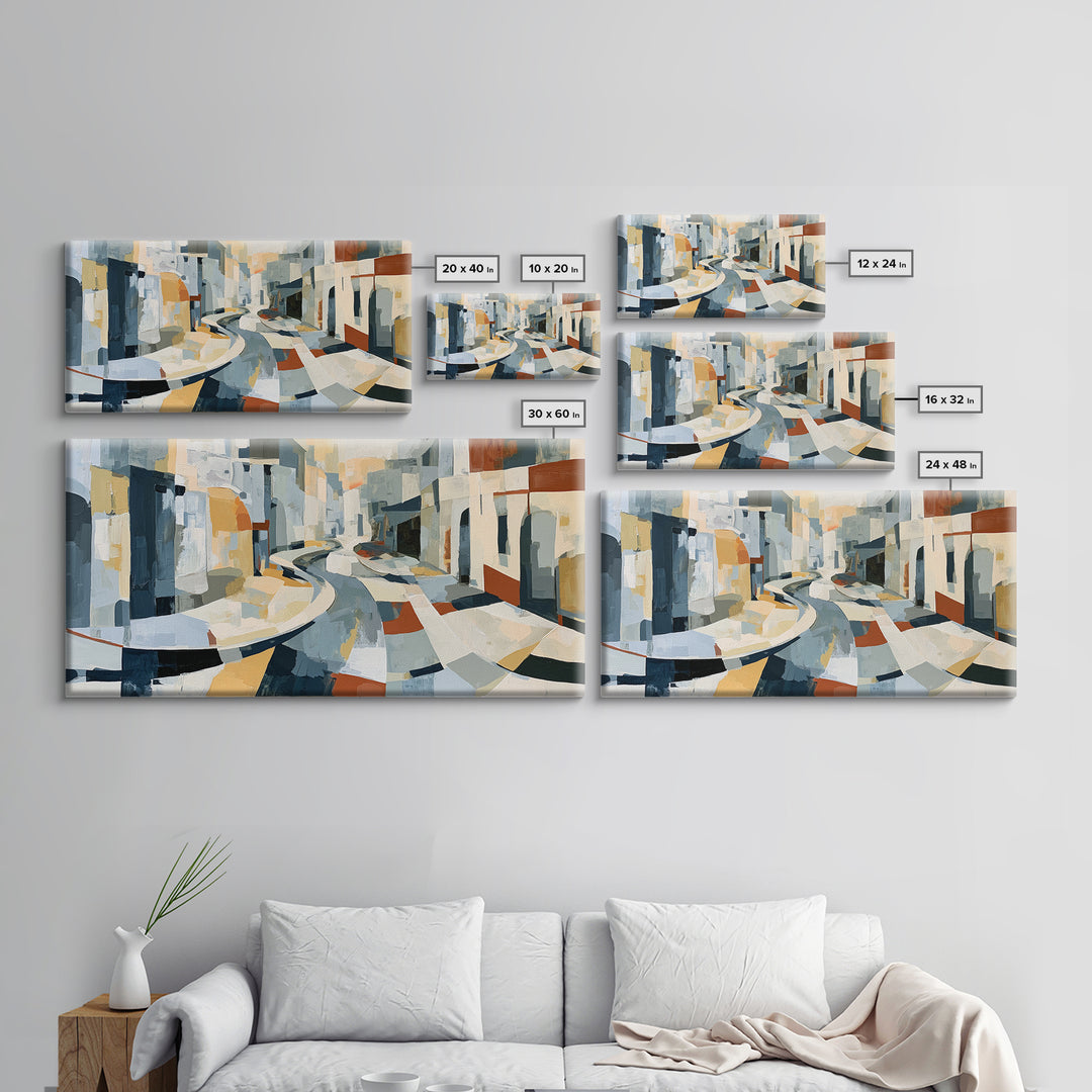Distorted City Street Framed Canvas Print, Expressionist Art, Abstract Art, Living Room Decor, Expression, Blue Wall Art, EXP-2x1-45
