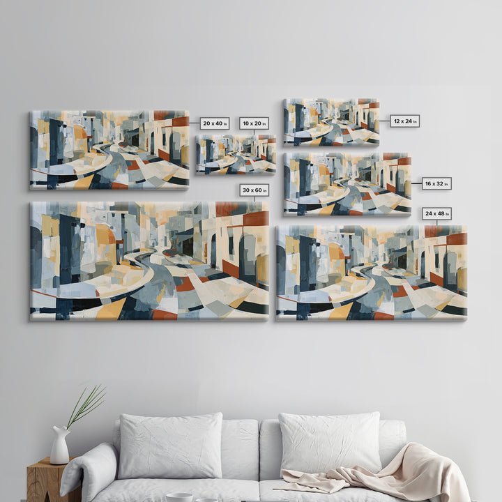 Distorted City Street Framed Canvas Print, Expressionist Art, Abstract Art, Living Room Decor, Expression, Blue Wall Art, EXP-2x1-45