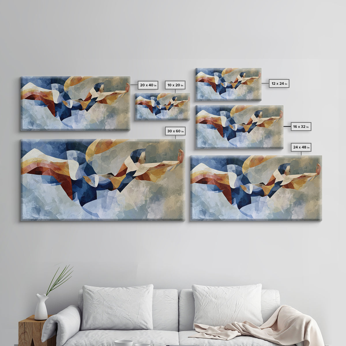 Dancer Figure Fractured into Vibrant Movement Canvas Print, Expressionist Art, Painting, Living Room Decor, Expression, EXP-2x1-48