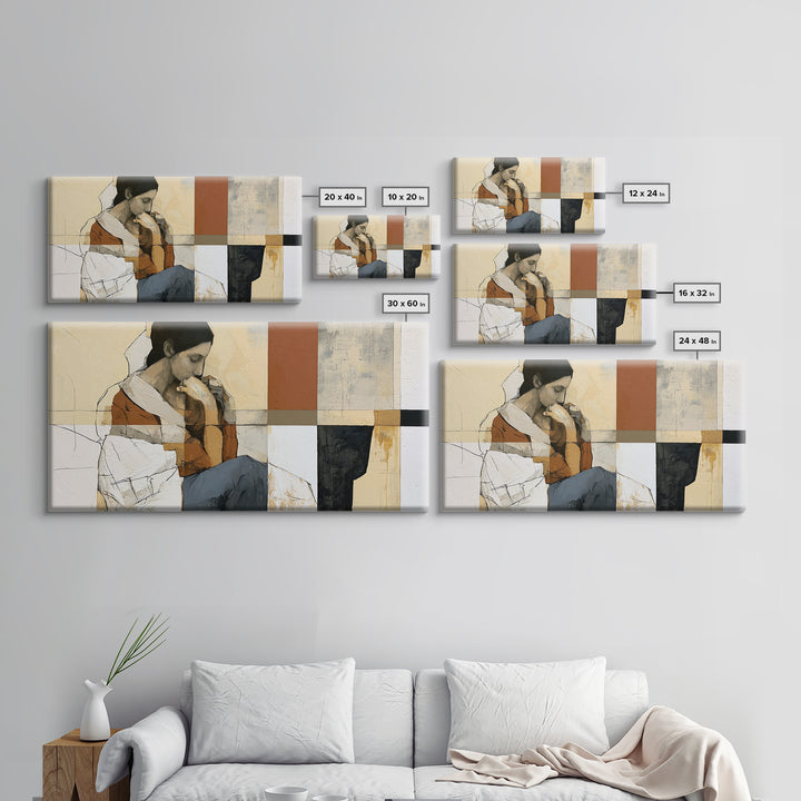 Seated Figure with Raw Gestural Outlines Framed Canvas Print, Expressionist Art, Room Decor, Living Room Decor, Oil Painting, EXP-2x1-75