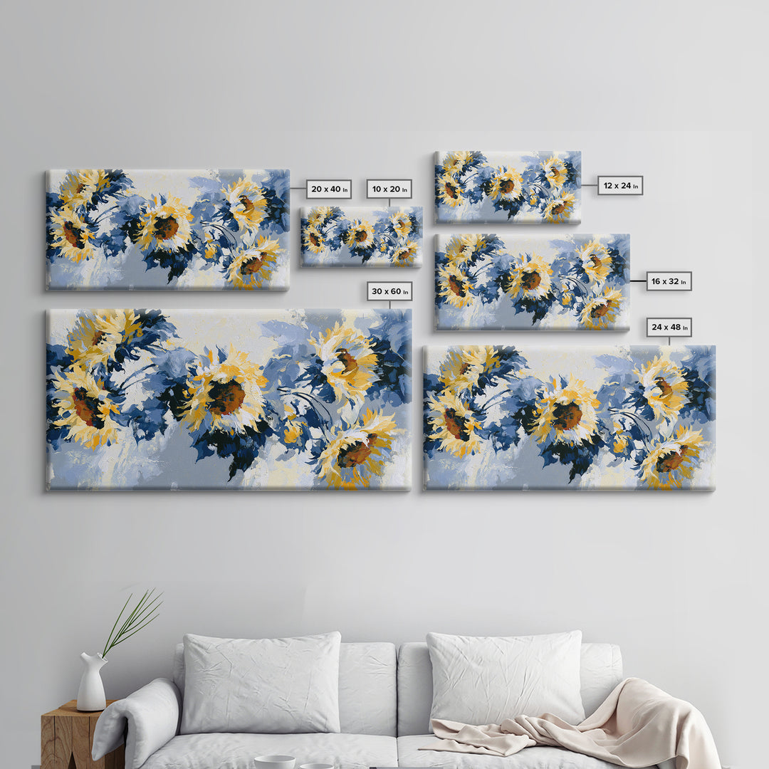 Sunflowers Twisting in Intense Painted Energy Canvas Print, Expressionist Art, Abstract Wall Art, Living Room Decor, Expression, EXP-2x1-76