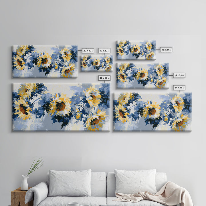 Sunflowers Twisting in Intense Painted Energy Canvas Print, Expressionist Art, Abstract Wall Art, Living Room Decor, Expression, EXP-2x1-76