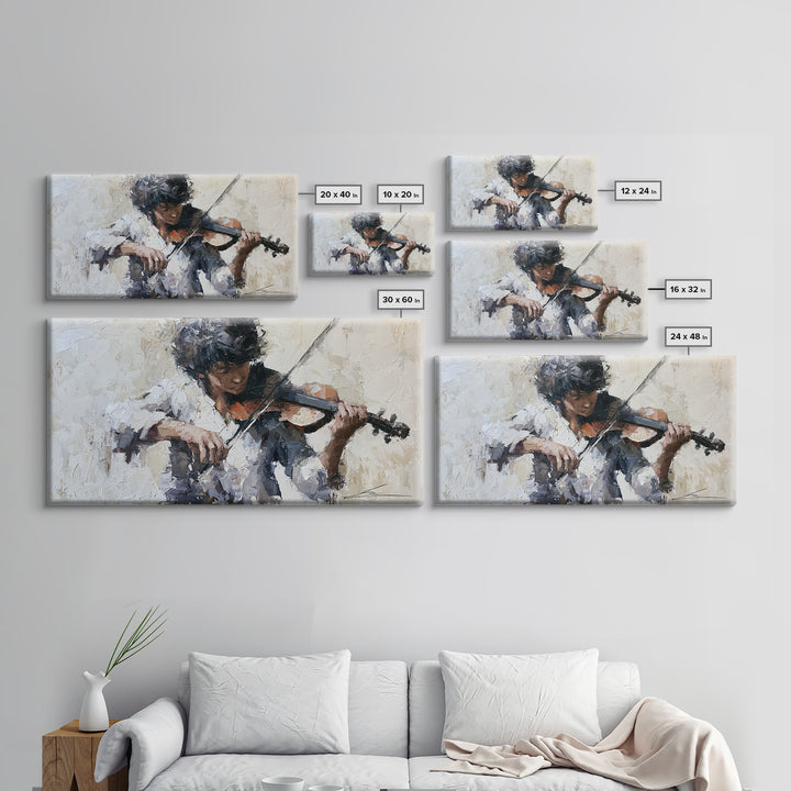 Violinist Painted in Electric Brush Marks Framed Canvas Print, Expressionist Art, Living Room Decor, Watercolor Art, Expression, EXP-2x1-81