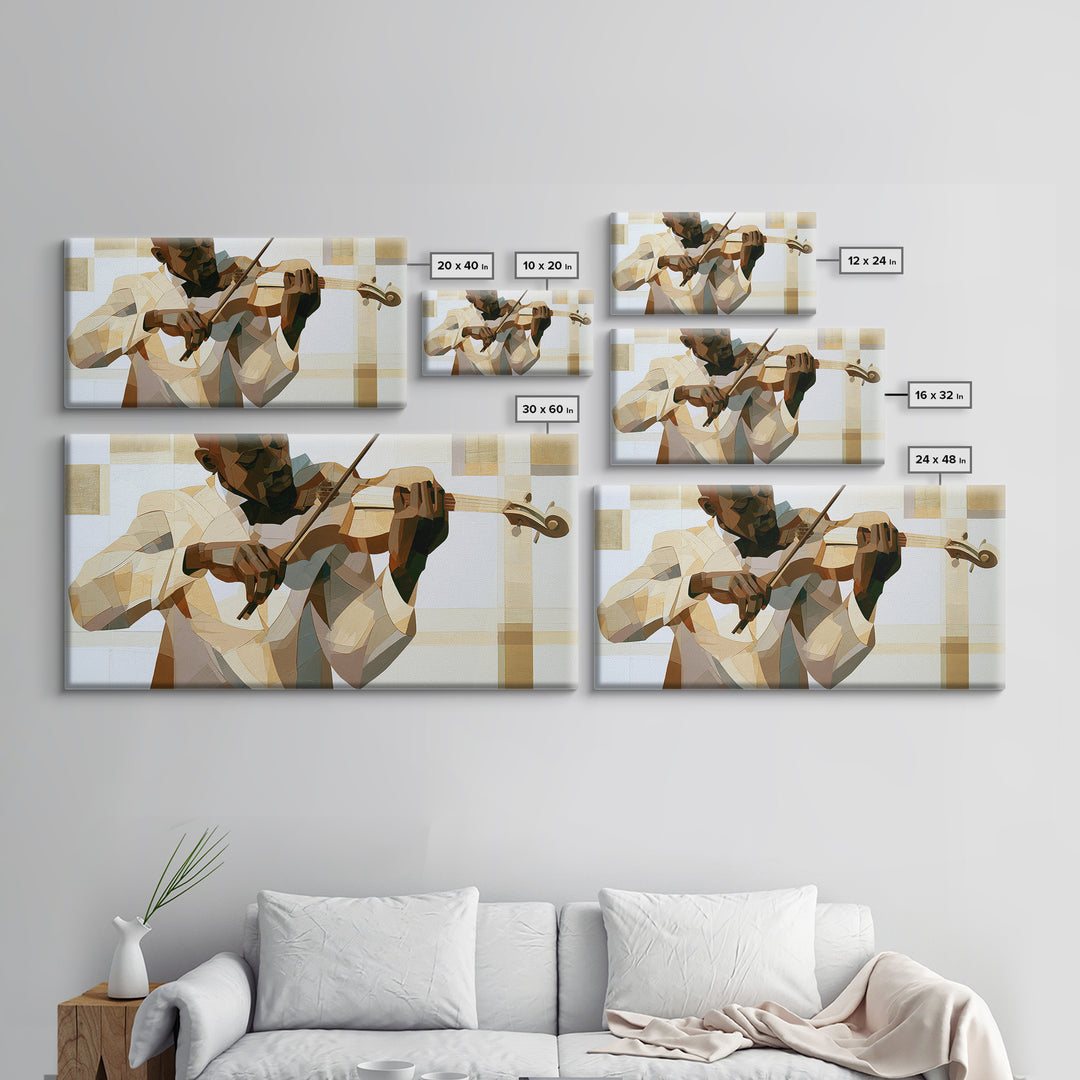 Violinist Painted in Electric Brush Marks Framed Canvas Print, Expressionist Art, Painting, Living Room Decor, Expression, EXP-2x1-9