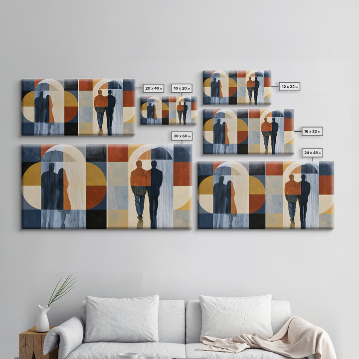 Couple Walking Through Rain Framed Canvas Print, Expressionist Art, Large Wall Art, Living Room Decor, Fine Art, Expression, EXP-2x1-91