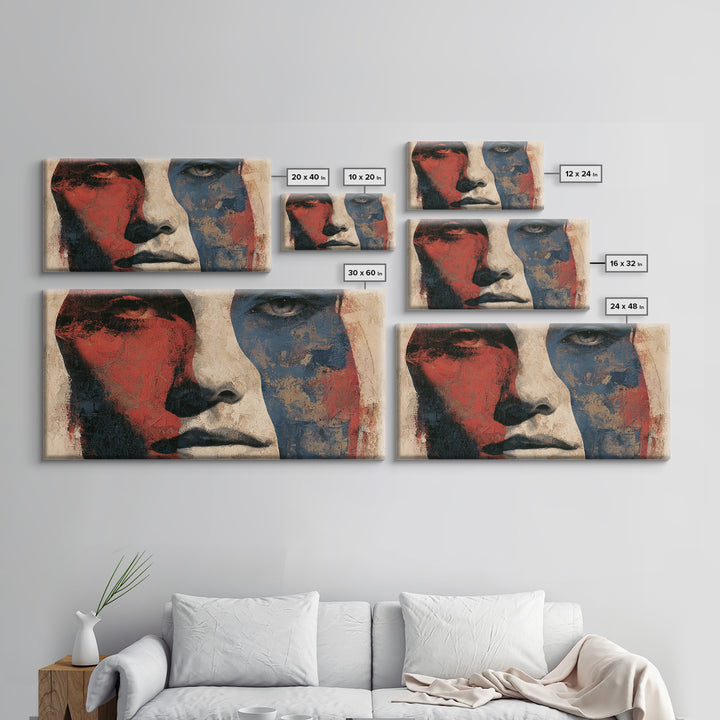 Emotional Portrait with Bold Red and Blue Canvas Print, Expressionist Art, Printable Wall Art, Living Room Decor, Expression, EXP-2x1-94
