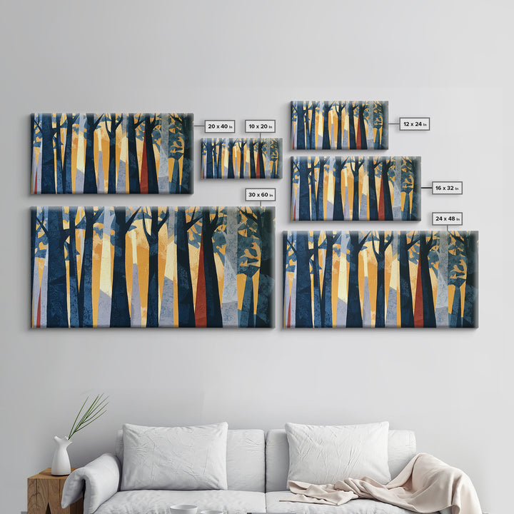 Dark Forest with Angular Trees and Yellow Canvas Print, Expressionist Art, Original Painting, Living Room Decor, Expression, EXP-2x1-98