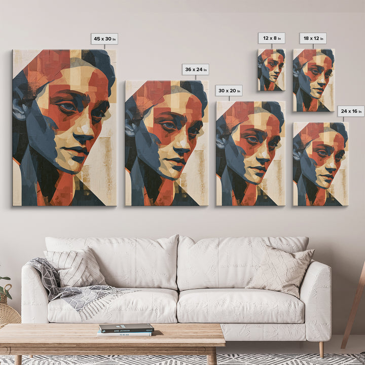 Emotional Portrait with Bold Red and Blue Canvas Print, Expressionist Art, Contemporary Art, Living Room Decor, Expression, EXP-2x3-10