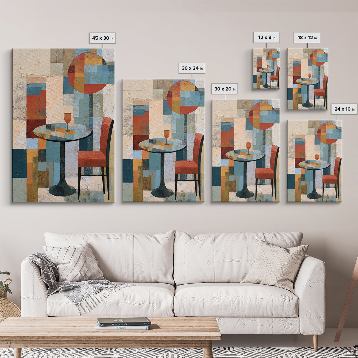 Lonely Caf Table Framed Canvas Print, Expressionist Art, Large Wall Art, Living Room Decor, Expression, Abstract Painting, EXP-2x3-13