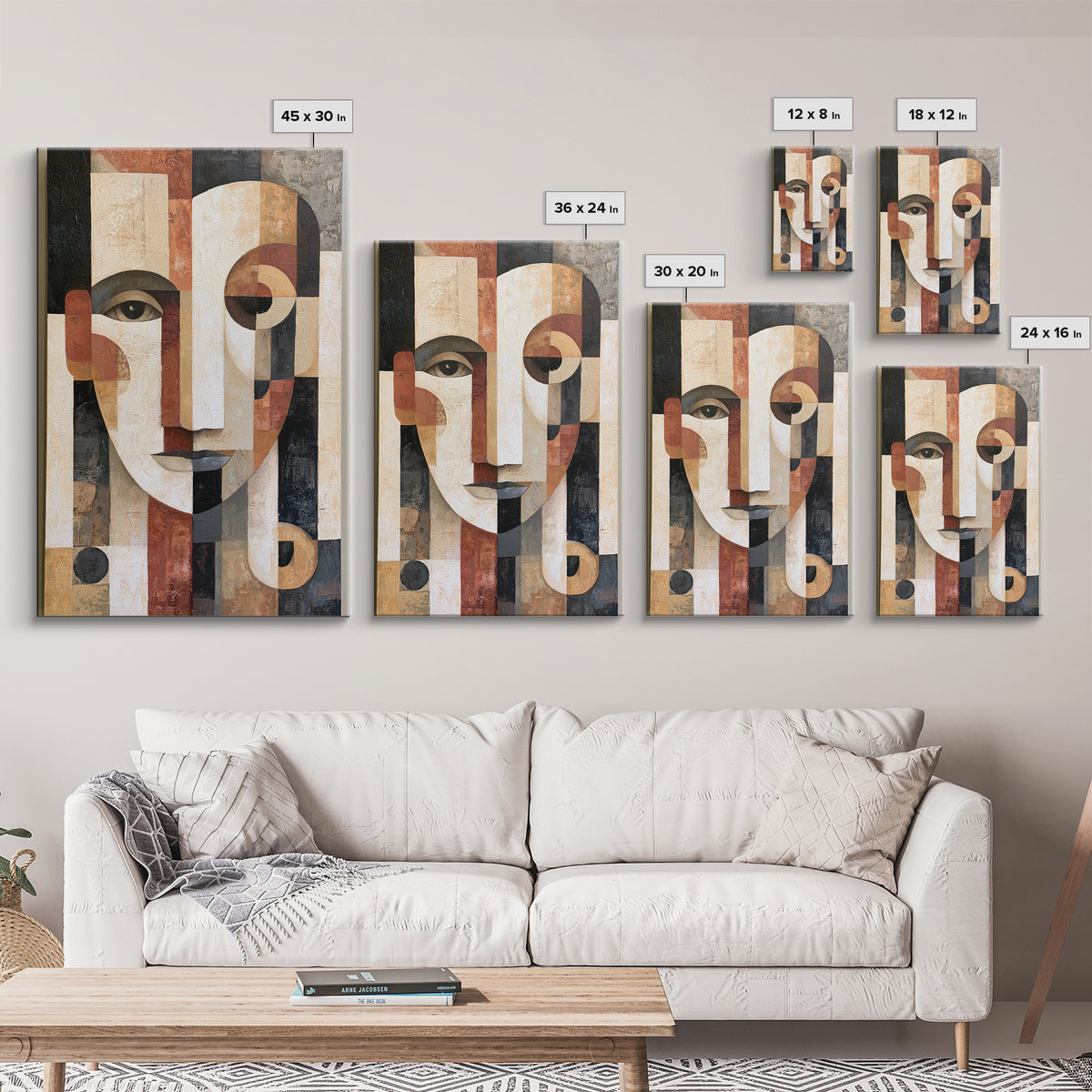 Abstract Face Split by Contrasting Emotions Canvas Print, Expressionist Art, Contemporary Art, Living Room Decor, Expression, EXP-2x3-19