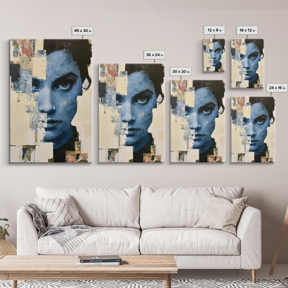 Woman in Blue with Dramatic Expressive Eyes Canvas Print, Expressionist Art, Modern Decor, Living Room Decor, Expression, EXP-2x3-24