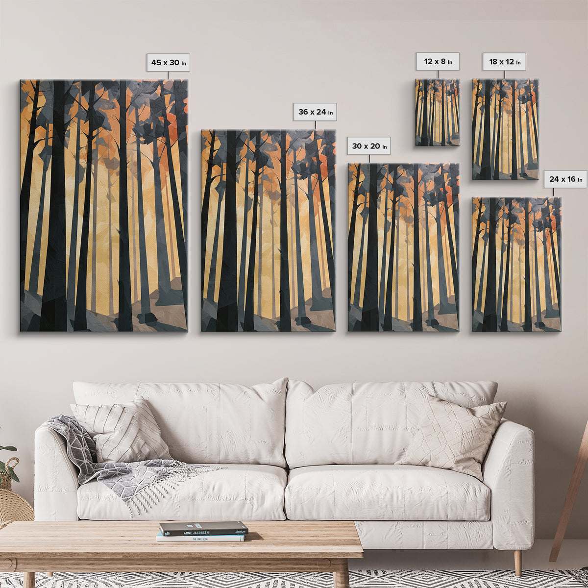 Dark Forest with Angular Trees and Yellow Canvas Print, Expressionist Art, Living Room Decor, Expression, Moody Wall Art, EXP-2x3-38