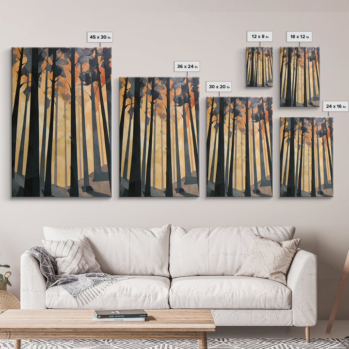 Dark Forest with Angular Trees and Yellow Canvas Print, Expressionist Art, Living Room Decor, Expression, Moody Wall Art, EXP-2x3-38