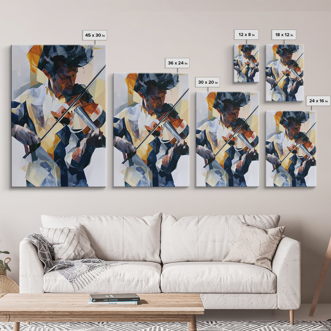 Violinist Painted in Electric Brush Marks Canvas Print, Expressionist Art, Abstract Art, Living Room Decor, Expression, EXP-2x3-45