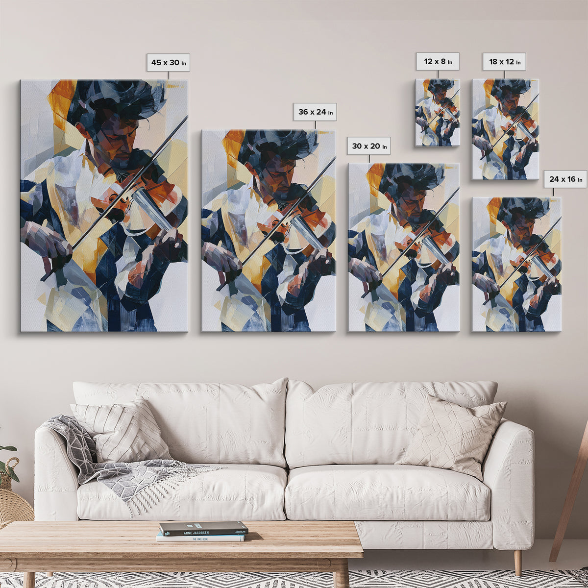 Violinist Painted in Electric Brush Marks Canvas Print, Expressionist Art, Abstract Art, Living Room Decor, Expression, EXP-2x3-45