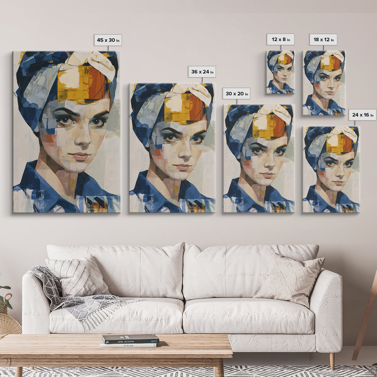 Woman in Blue with Dramatic Expressive Eyes Framed Canvas Print, Expressionist Art, Home Decor, Living Room Decor, Expression, EXP-2x3-48