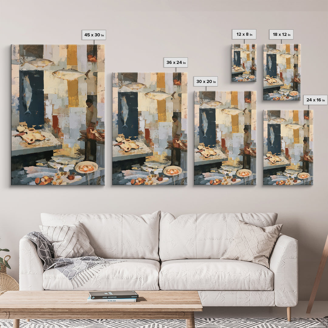 Fish Market Scene Canvas Print, Expressionist Art, Painting, Living Room Decor, Abstract Art, Expression, Abstract Wall Art, EXP-2x3-54