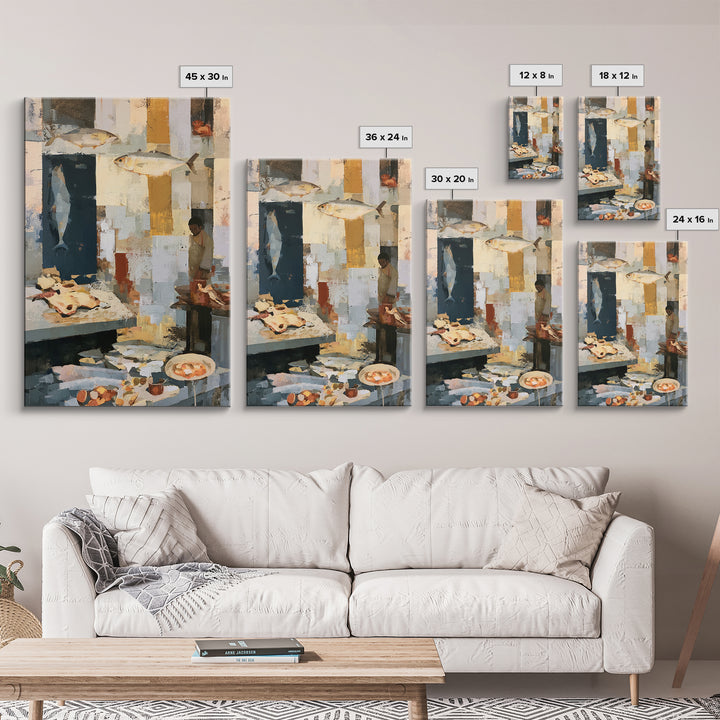 Fish Market Scene Canvas Print, Expressionist Art, Painting, Living Room Decor, Abstract Art, Expression, Abstract Wall Art, EXP-2x3-54