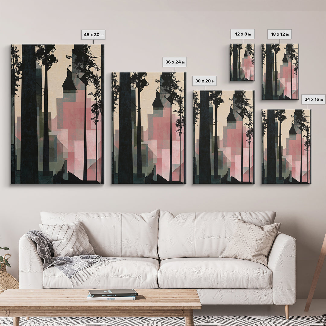 Dark Forest with Angular Trees and Yellow Canvas Print, Expressionist Art, Original Art, Living Room Decor, Expression, EXP-2x3-62