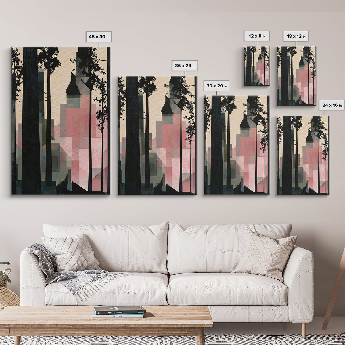 Dark Forest with Angular Trees and Yellow Canvas Print, Expressionist Art, Original Art, Living Room Decor, Expression, EXP-2x3-62