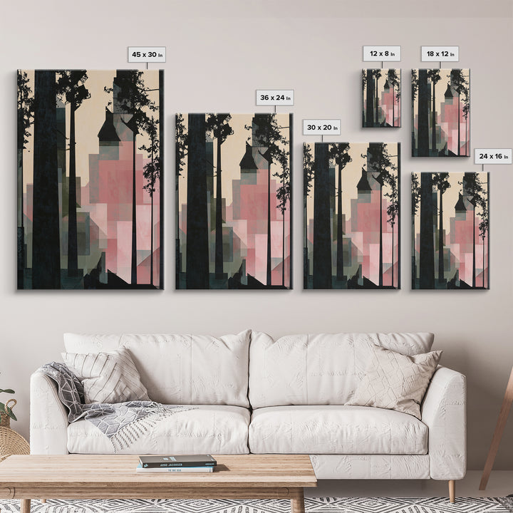 Dark Forest with Angular Trees and Yellow Canvas Print, Expressionist Art, Original Art, Living Room Decor, Expression, EXP-2x3-62