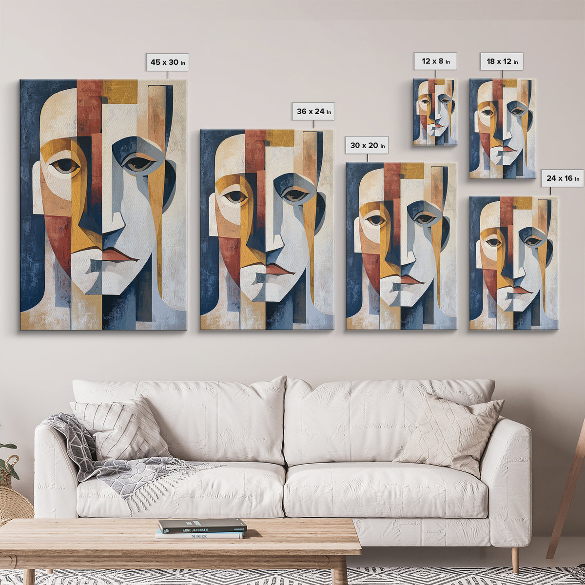 Abstract Face Split by Contrasting Emotions Canvas Print, Expressionist Art, Abstract Wall Art, Living Room Decor, Expression, EXP-2x3-67