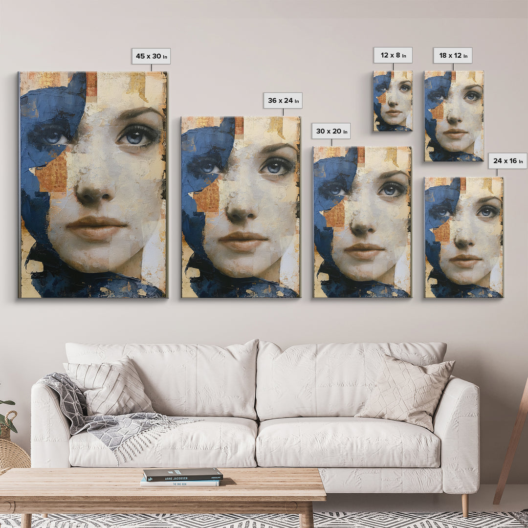 Woman in Blue with Dramatic Expressive Eyes Canvas Print, Expressionist Art, Digital Art, Living Room Decor, Expression, EXP-2x3-72