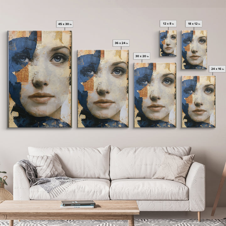Woman in Blue with Dramatic Expressive Eyes Canvas Print, Expressionist Art, Digital Art, Living Room Decor, Expression, EXP-2x3-72