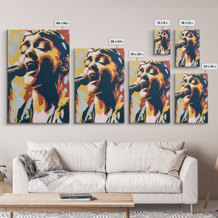 Portrait of a Singer Framed Canvas Print, Expressionist Art, Blue Wall Art, Living Room Decor, Expression, Luxury Decor, EXP-2x3-76