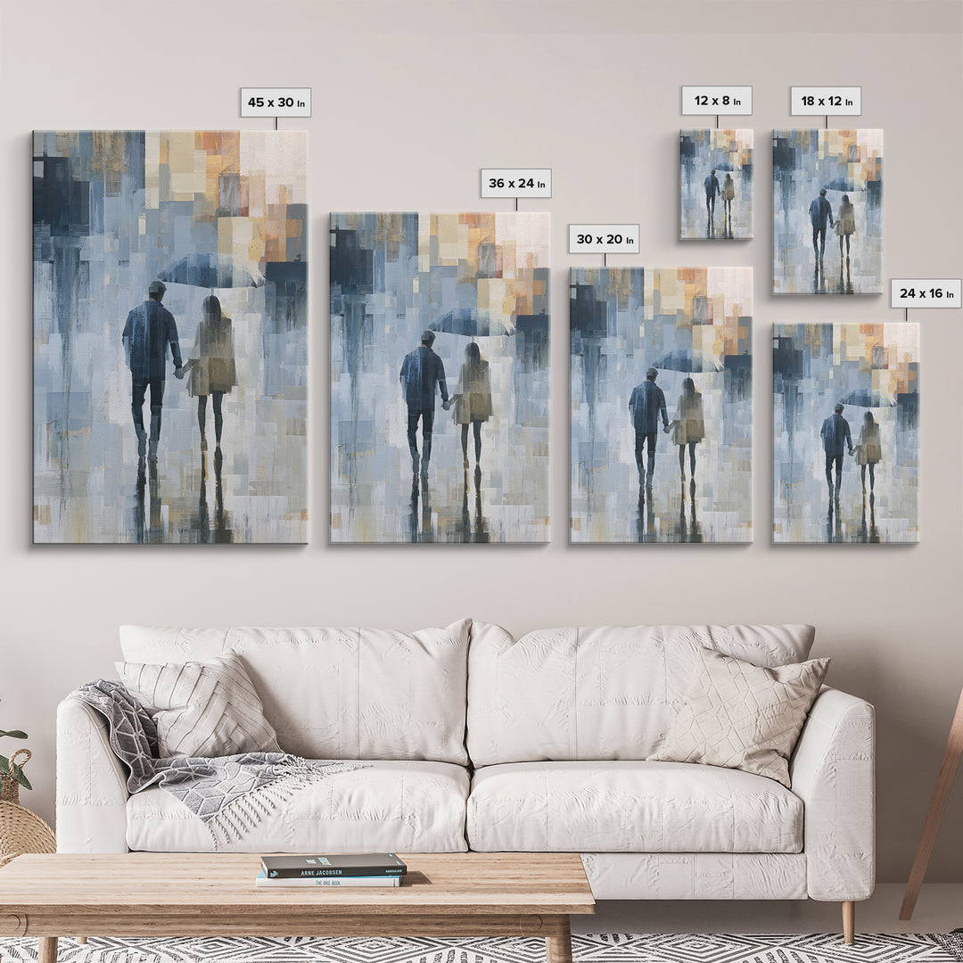 Couple Walking Through Rain Canvas Print, Expressionist Art, Canvas Art, Living Room Decor, Expression, Moody Wall Art, EXP-2x3-79