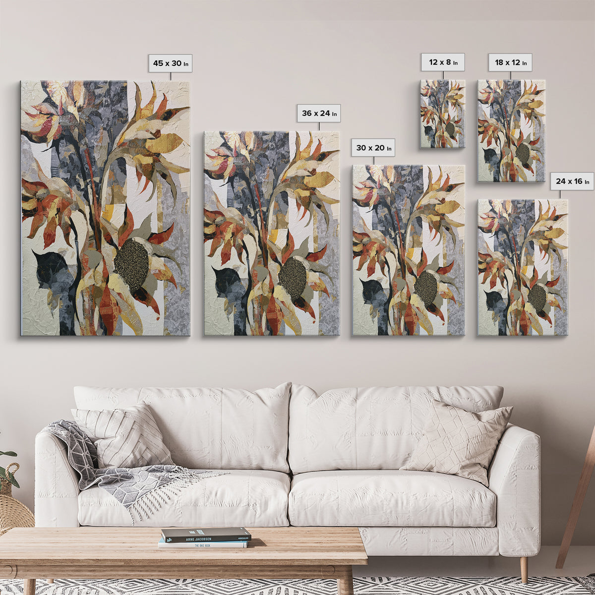 Sunflowers Twisting in Intense Painted Energy Canvas Print, Expressionist Art, Abstract Wall Art, Living Room Decor, Expression, EXP-2x3-88