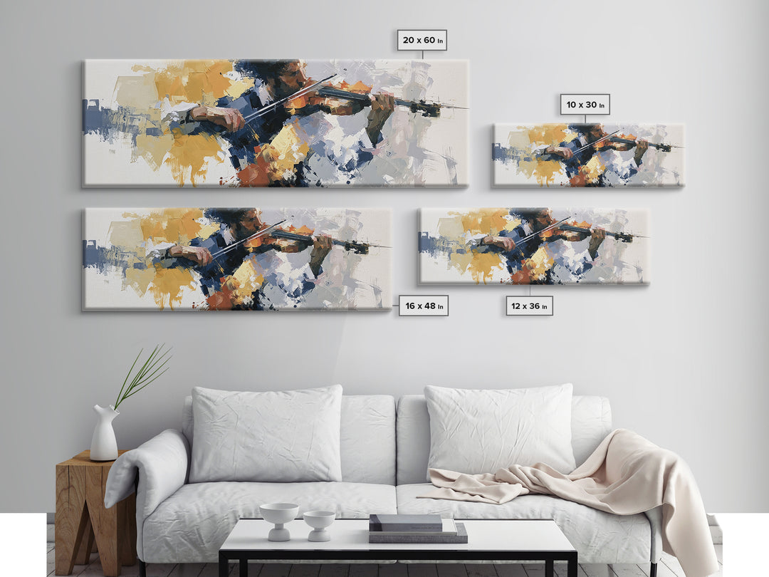Violinist Painted in Electric Brush Marks Canvas Print, Expressionist Art, Modern Wall Art, Living Room Decor, Oil Painting, EXP-3x1-29