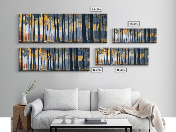 Dark Forest with Angular Trees and Yellow Canvas Print, Expressionist Art, Wall Art, Living Room Decor, Fine Art, Expression, EXP-3x1-70