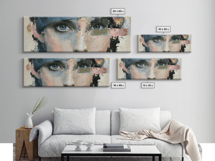 Woman in Blue with Dramatic Expressive Eyes Canvas Print, Expressionist Art, Painting, Living Room Decor, Fine Art, Expression, EXP-3x1-80