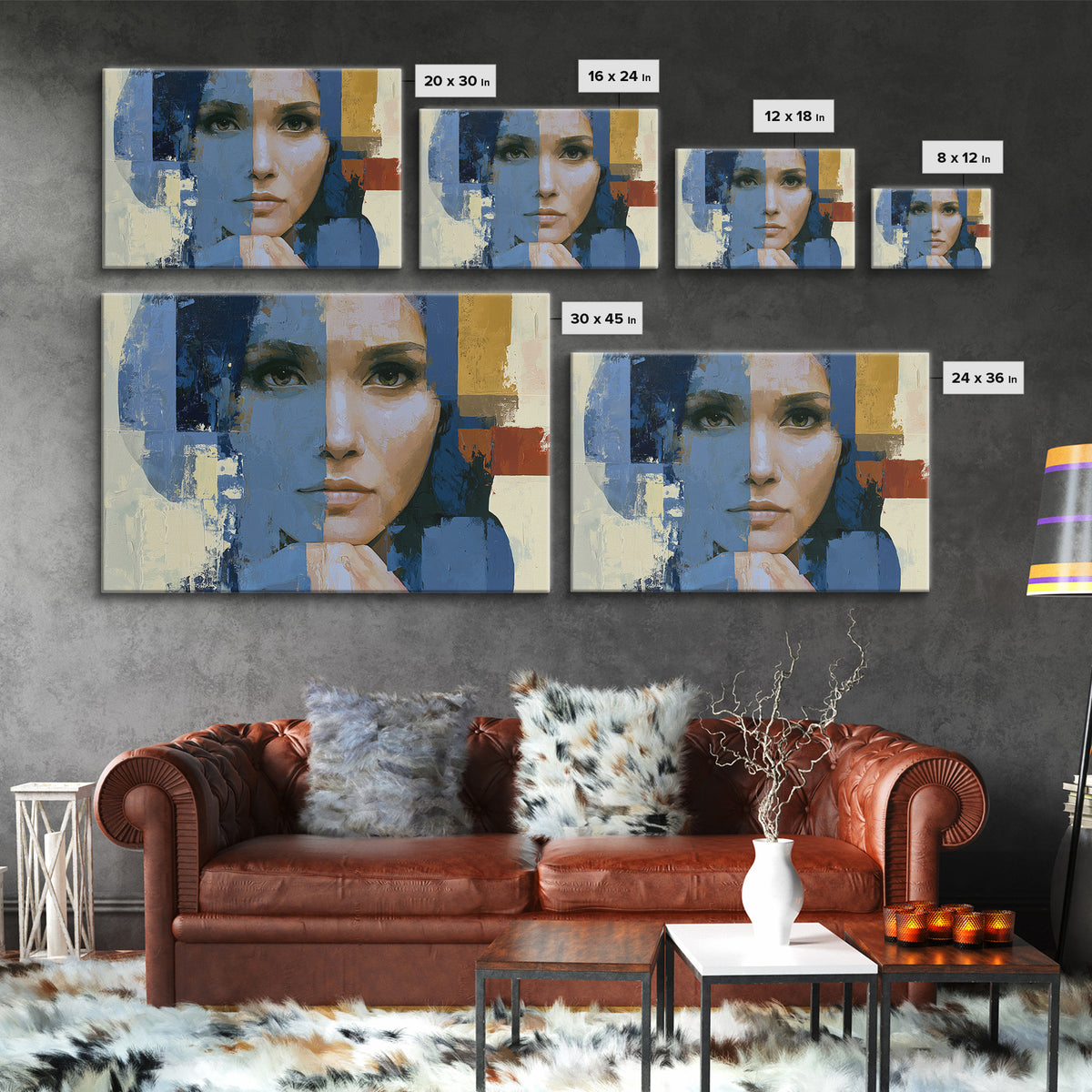 Woman in Blue with Dramatic Expressive Eyes Canvas Print, Expressionist Art, Modern Art, Living Room Decor, Expression, EXP-3x2-20