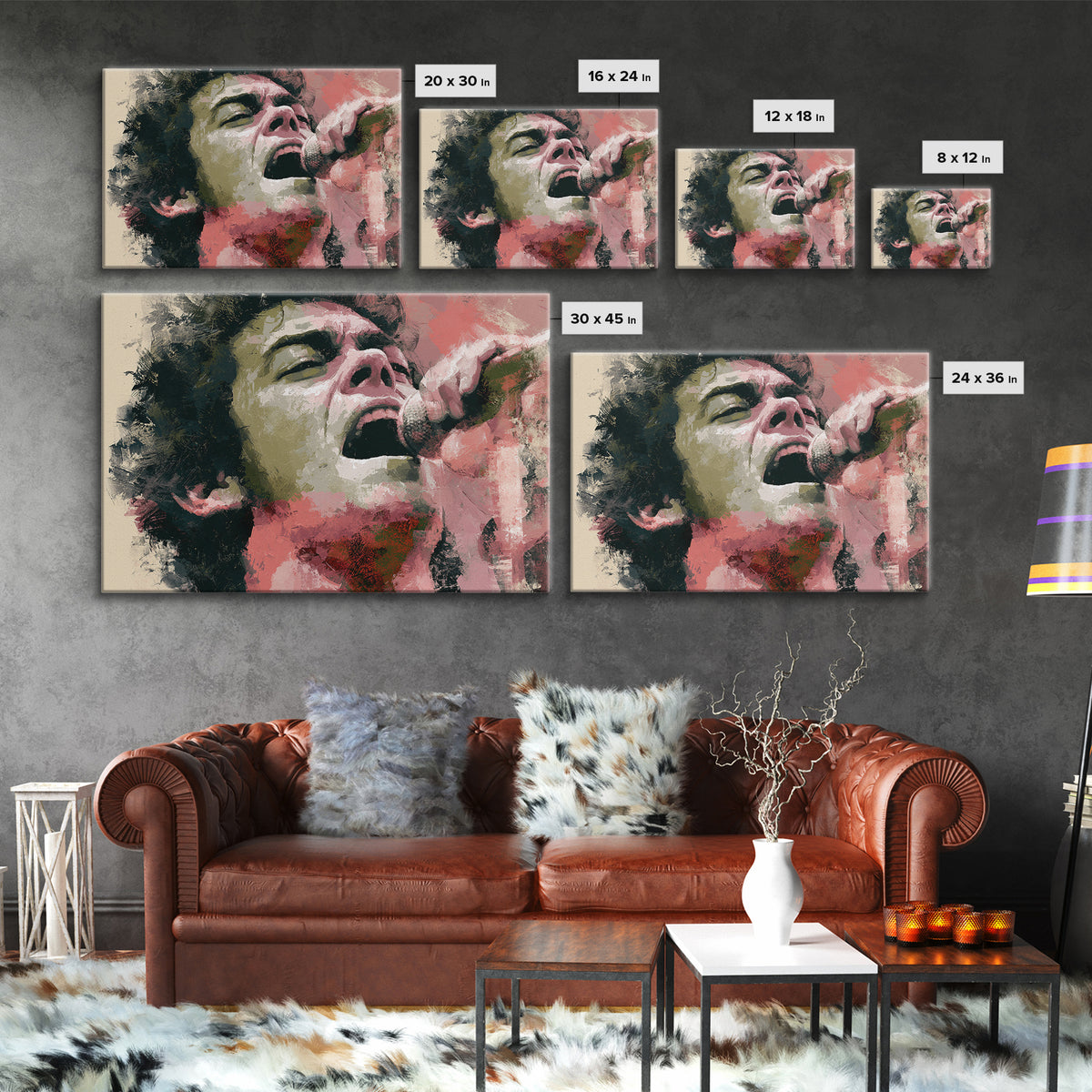 Portrait of a Singer Framed Canvas Print, Expressionist Art, Blue Wall Art, Living Room Decor, Expression, Luxury Decor, EXP-3x2-24