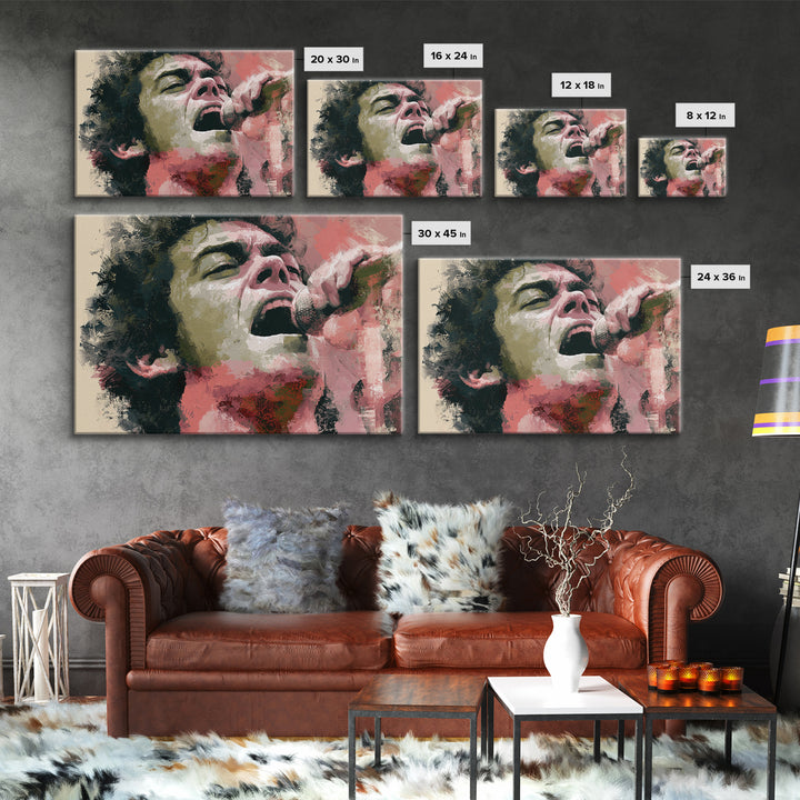 Portrait of a Singer Framed Canvas Print, Expressionist Art, Blue Wall Art, Living Room Decor, Expression, Luxury Decor, EXP-3x2-24