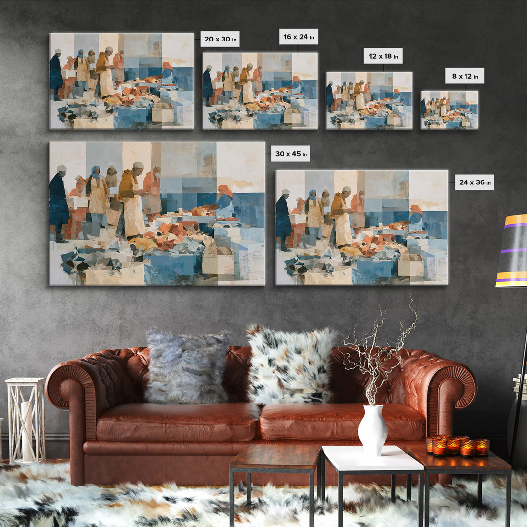 Fish Market Scene Canvas Print, Expressionist Art, Living Room Decor, Abstract Art, Expression, Downloadable Prints, EXP-3x2-26