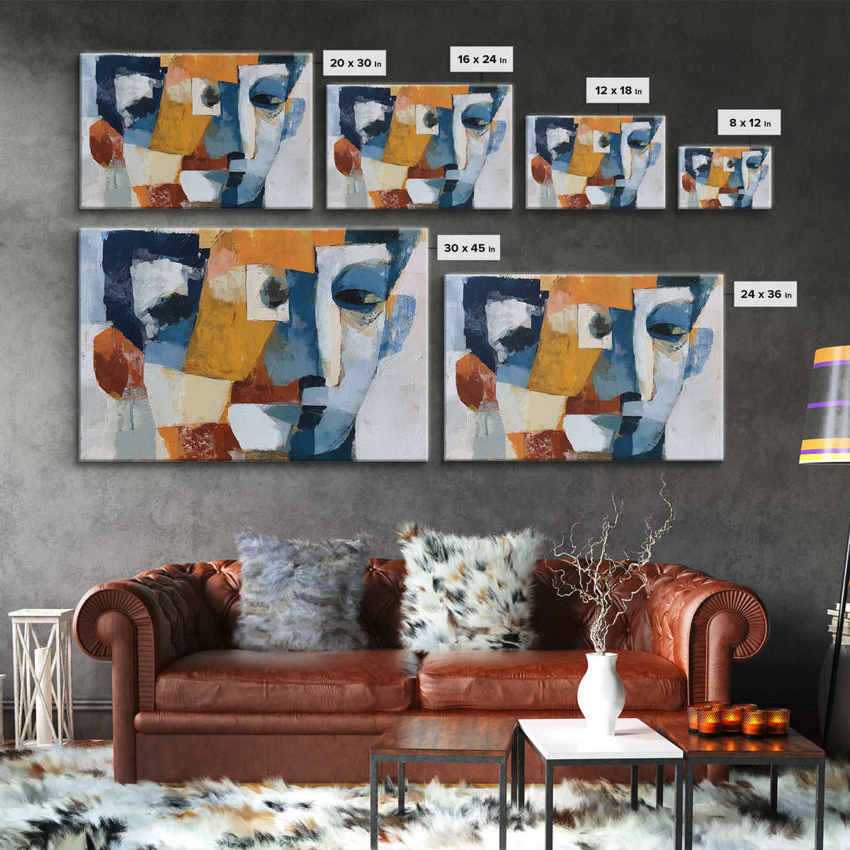 Abstract Face Split by Contrasting Emotions Canvas Print, Expressionist Art, Contemporary Art, Living Room Decor, Expression, EXP-3x2-39