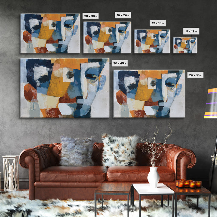 Abstract Face Split by Contrasting Emotions Canvas Print, Expressionist Art, Contemporary Art, Living Room Decor, Expression, EXP-3x2-39