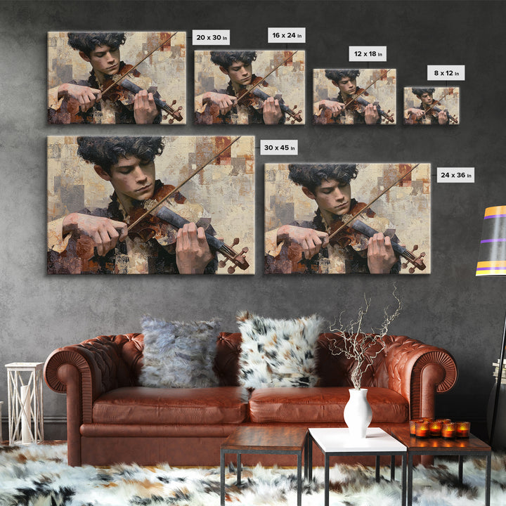 Violinist Painted in Electric Brush Marks Canvas Print, Expressionist Art, Colorful Wall Art, Living Room Decor, Expression, EXP-3x2-41